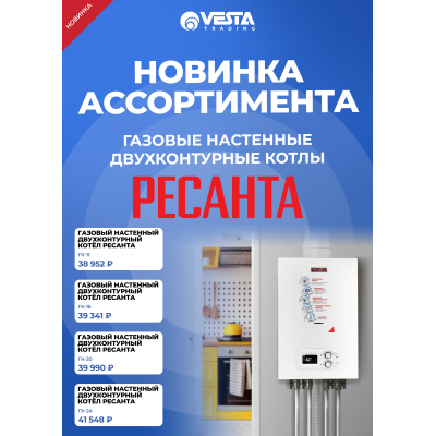 Новинка ассортимента  — газовые настенные двухконтурные котлы РЕСАНТА