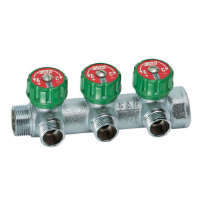 Коллектор регулирующий FAR 1" (ВР-НР) с 3 отв. 1/2"EU с вставкой под плоское уплотнение