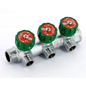 Коллектор регулирующий FAR 3/4" (ВР-НР) с 3 отв. 1/2"EU с вставкой под плоское уплотнение