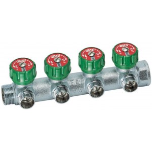 Коллектор регулирующий FAR 3/4" (ВР-НР) с 4 отв. 1/2"EU с вставкой под плоское уплотнение