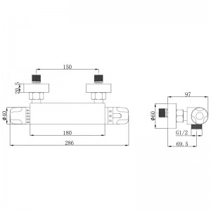 Смеситель ванна MELODIA Rock термостатический длинный излив 350мм б/акс. Хром