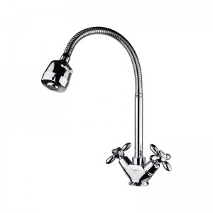 Смеситель кухня MELODIA Retro высокий R-излив гибкий крест резина