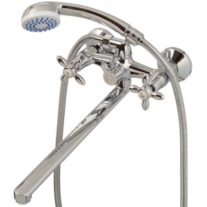 Смеситель ванна MELODIA Retro длинный плоский излив резина, лейка 1ф.75мм круглая