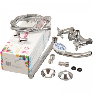 Смеситель ванна MELODIA Retro длинный плоский излив резина, лейка 1ф.75мм круглая