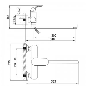 Смеситель ванна MELODIA Jive картридж д.35мм длинный излив