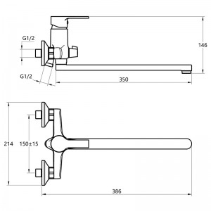 Смеситель ванна MELODIA Aria картридж д.35мм длинный излив 350мм