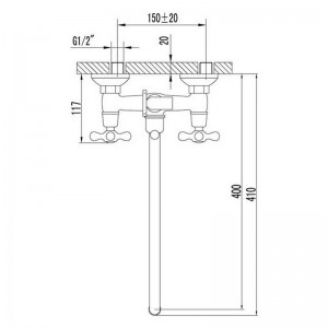 Смеситель ванна MELODIA Galateo длинный излив крест керамика