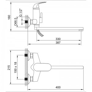 Смеситель ванна MELODIA Classica картридж д.40мм излив 350мм с акс. лейка 1ф.100мм круглая