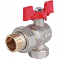 Кран шаровой Rommer угловой с американкой 3/4"  ВН/НР, ручка бабочка Кран шаровой Rommer угловой с американкой 3/4"  ВН/НР, ручка бабочка