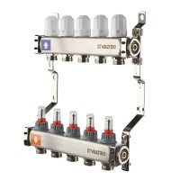 Коллекторный блок из НЕРЖ. стали с регул. клап. и расх., 1"х9 вых. Евроконус 3/4" (без сервис. гр.)