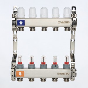 Коллекторный блок из НЕРЖ. стали с регул. клап. и расх., 1"х3 вых. Евроконус 3/4" (без сервис. гр.)