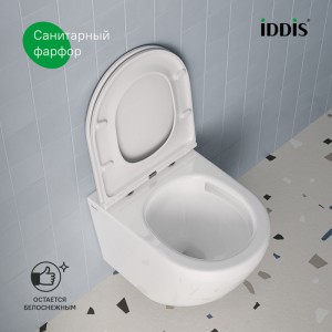Унитаз подвесной Iddis Blanco Q, без ободка, сид. дюропласт, микролифт, EasyFix