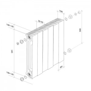 Дизайн-радиатор бимет. Royal Thermo PianoForte Noir Sable 500 x 100 - 12 секц.